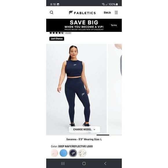 New Small Fabletics Navy Reflective Logo Run Anywhere High Waist 7/8 Leggings - Picture 5 of 9